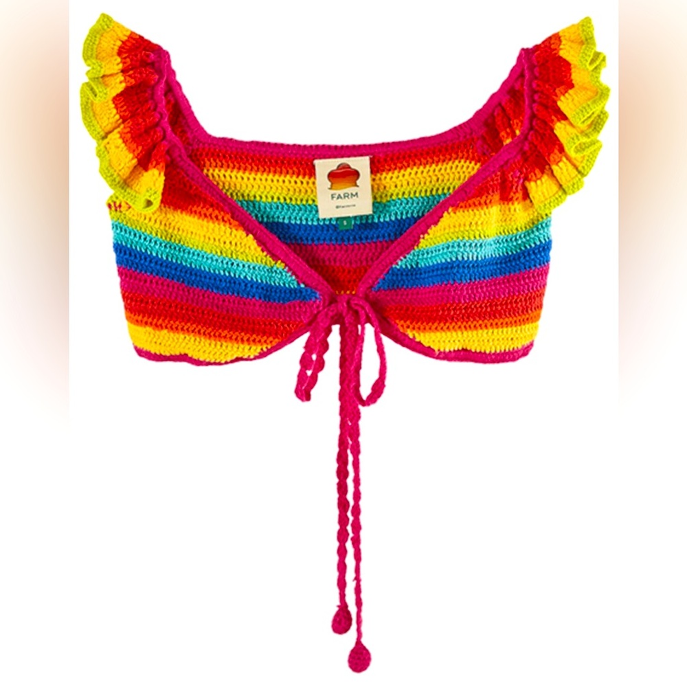 NWT FARM Rio Rainbow Crochet Bikini Top - Picture 2 of 8